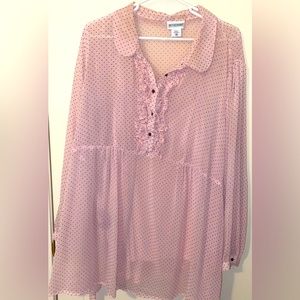 Motherhood Plus Size Maternity Top with built in tank. Pink w/ Black Polka Dots